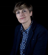 half-length shot of Composer-in-residence Alison Isadora with black background