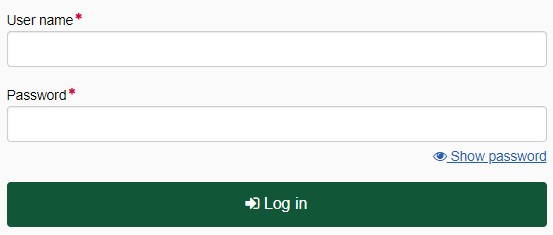 Screenshot of the Hōkai login screen showing a field for username and a field for password and a button for to Log in
