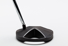 A black stainless steel 3D printed golf club. A black stainless steel 3D printed golf club.