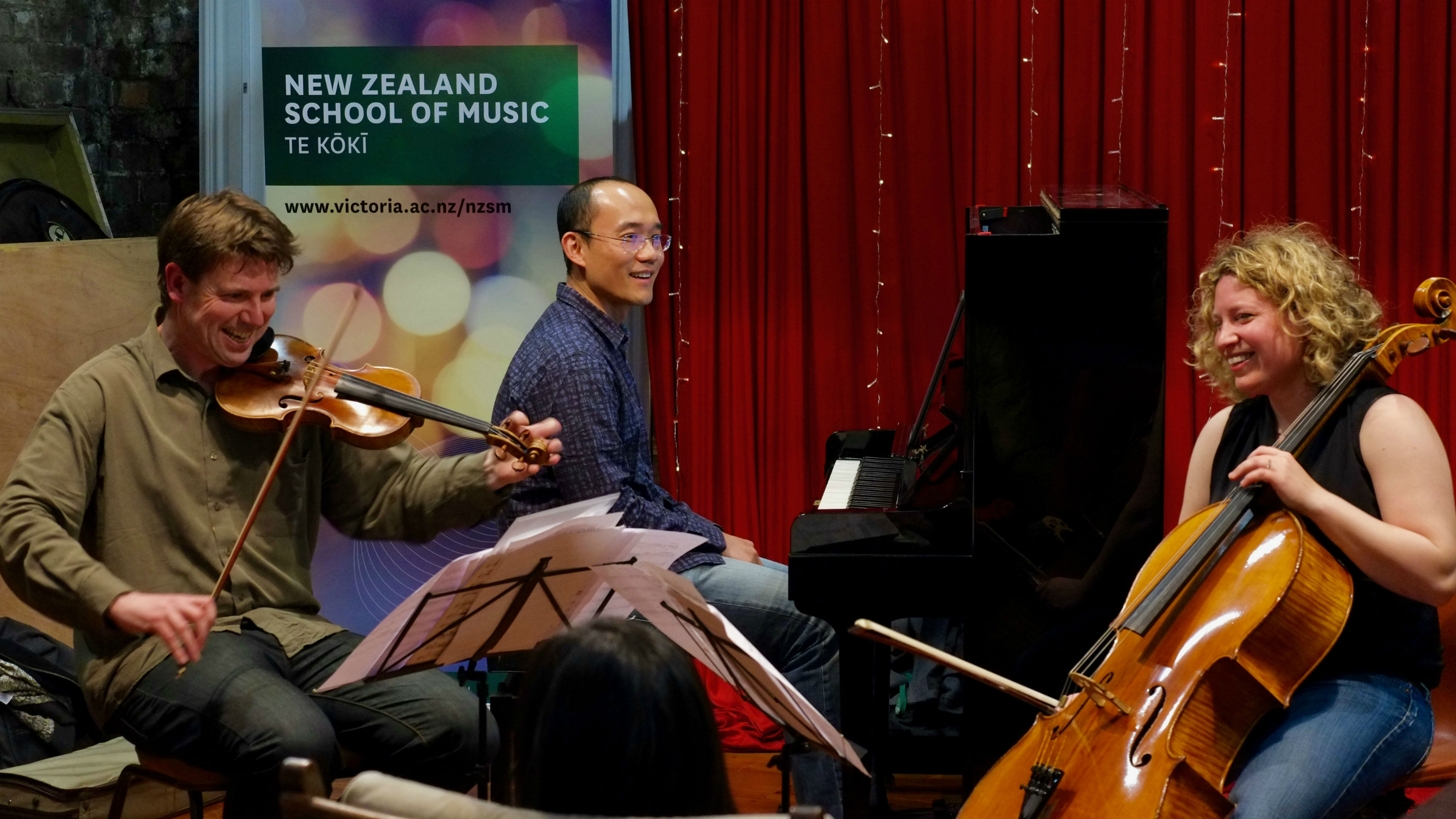 Te Kōkī Trio at their album launch at Tuatara Third Eye in September 2017.