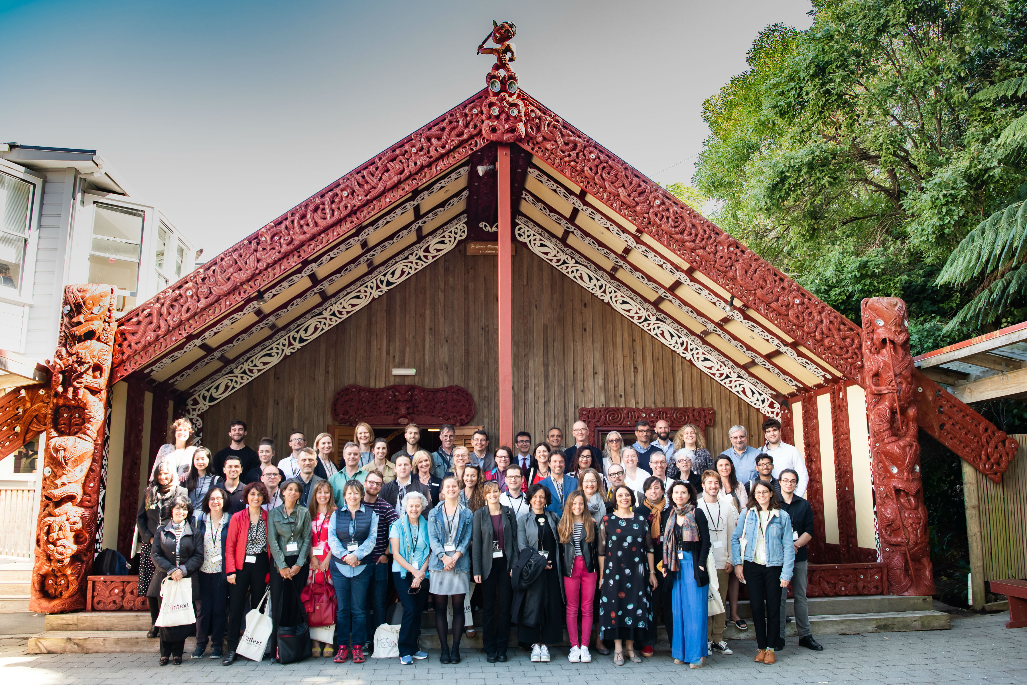 ACIS Wellington 2019 Delegates in front of Te Herenga Waka Marae - ACIS Wellington 2019 Delegates in front of Te Herenga Waka Marae, (Photo Cred: Colin McDiarmid, Victoria University of Wellington).