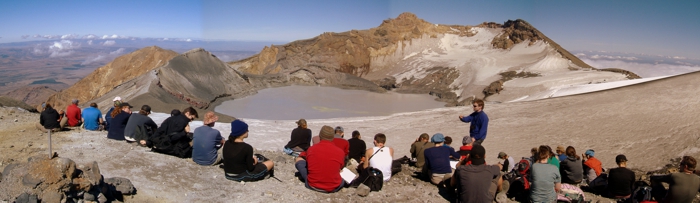 Students on top of Mt Ruapehu, North Island.