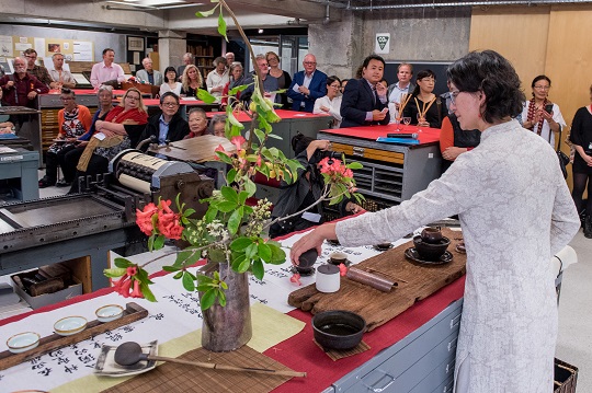 Huang Lihong performing a Chinese tea ceremony at the launch.
