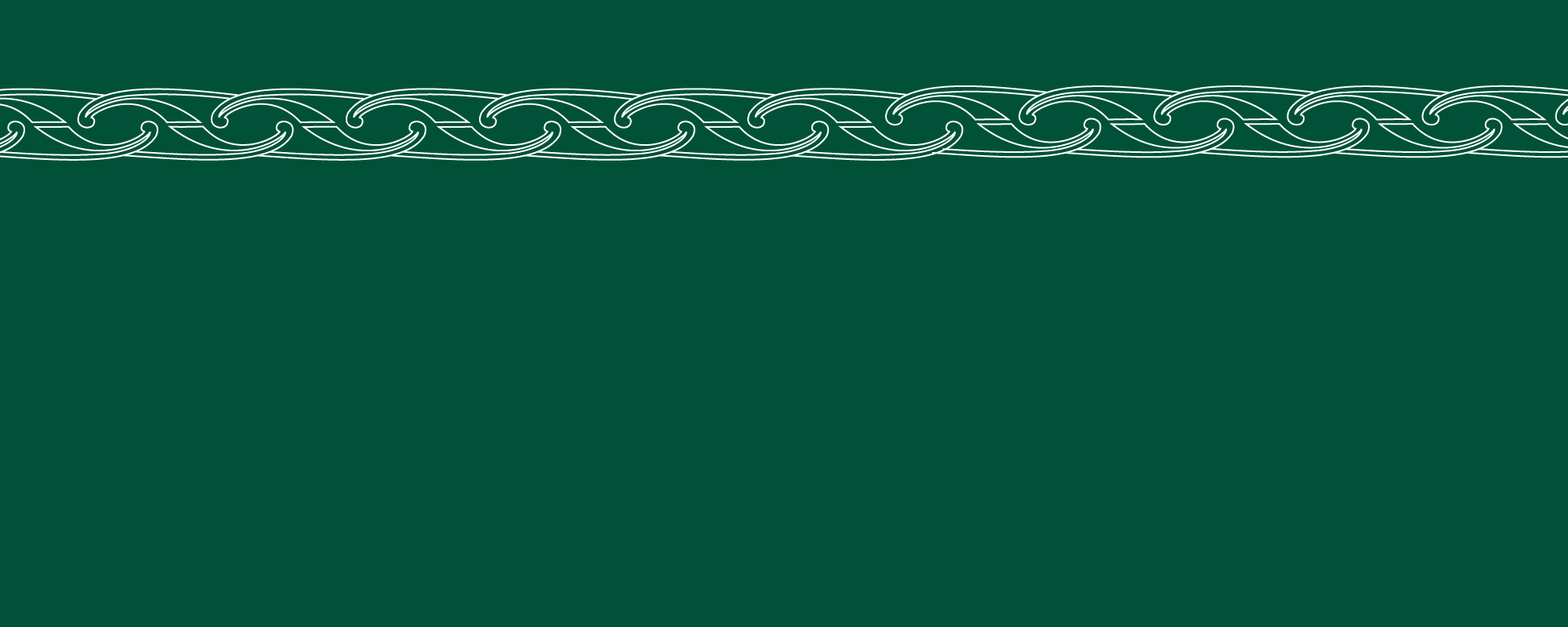 Graphic with dark green background and traditional Maori pattern in white along top.