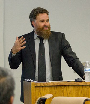 Carwyn Jones giving a lecture