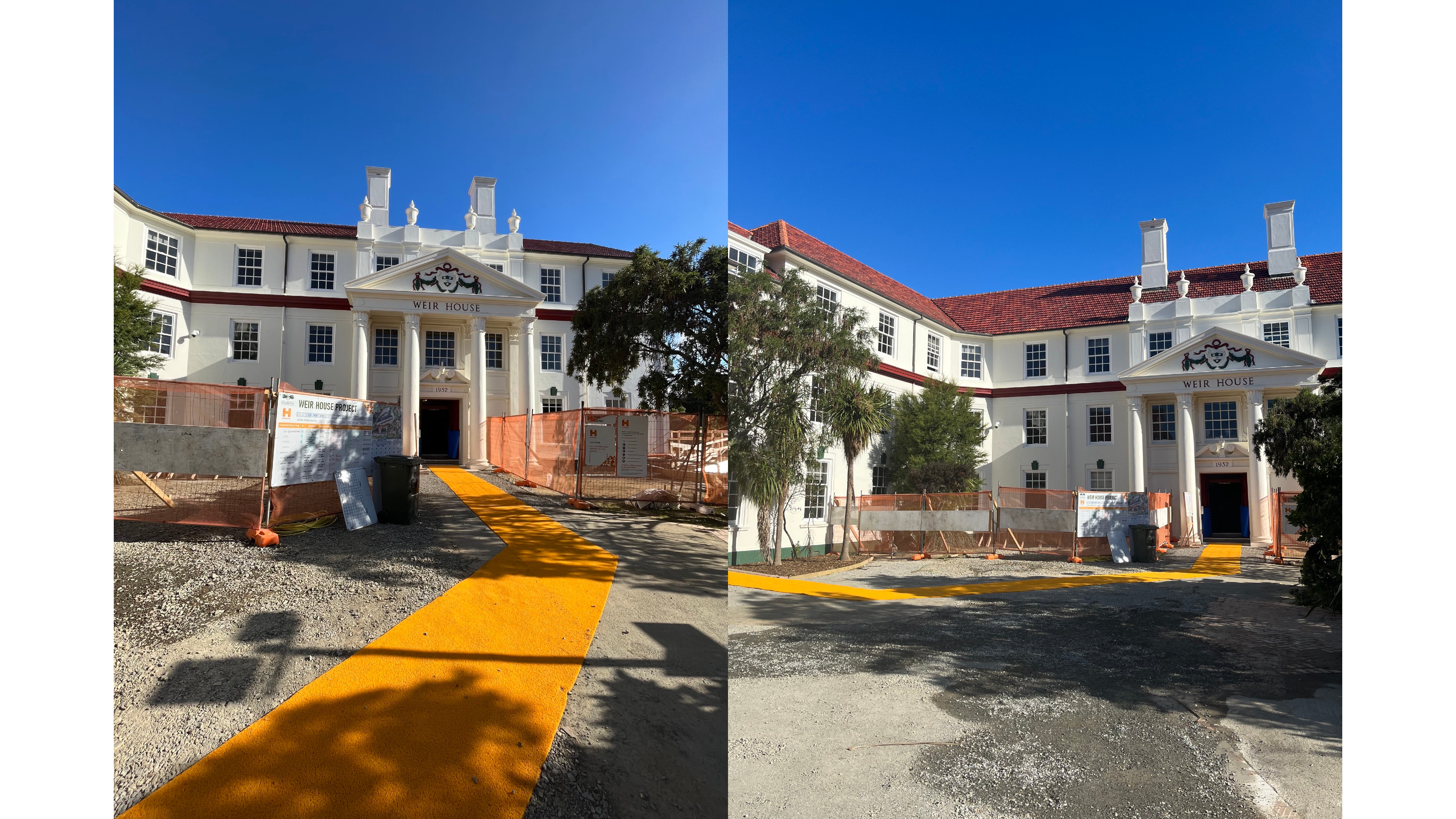 Two photos of the construction works on Weir House, from February 2024.