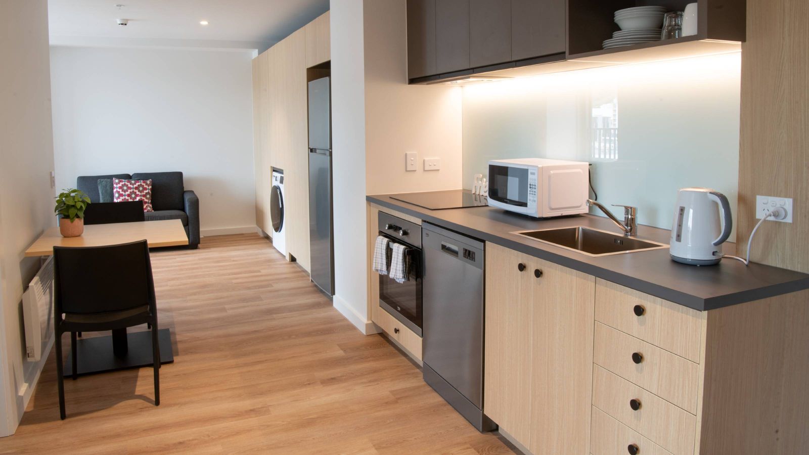 Kitchen and laundry in a two bedroom flat