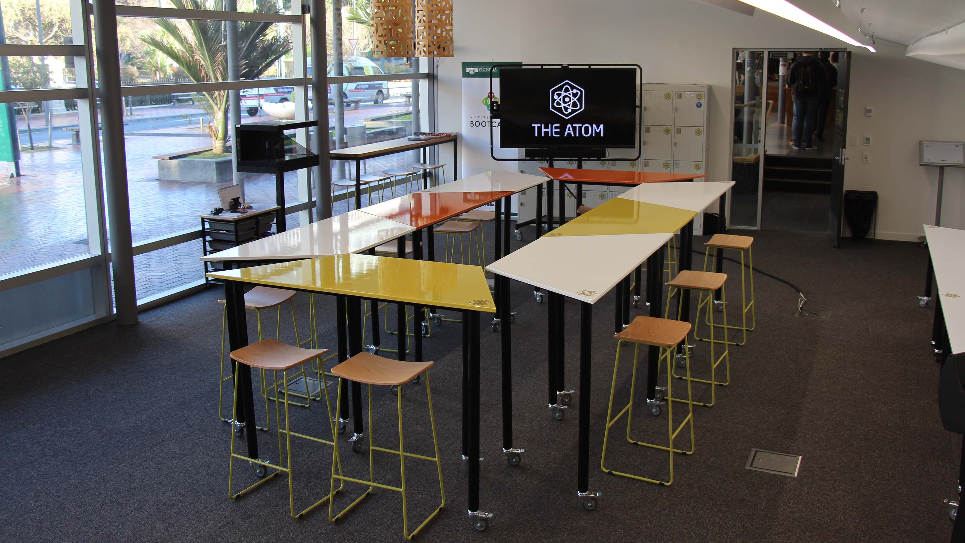 View of the Atom meeting space with tables