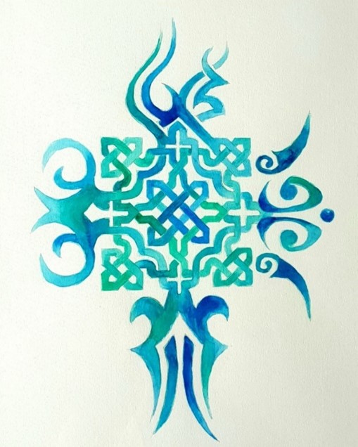 Māori-besque watercolour design, 2018