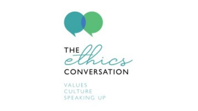 A logo for the ethics conversation, with blue and green speech bubbles