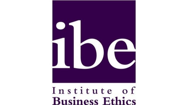 The logo for the Institute of Business Ethics, with the initials ibe on a purple background