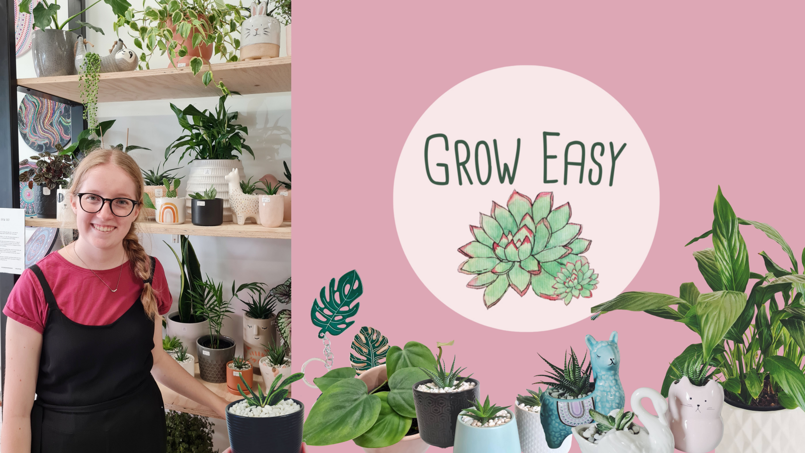 Grow Easy Young female student standing in a bright store with pot plants around her