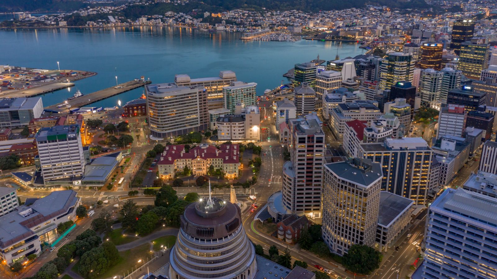 A view of Old Government Buildings from the sky at night