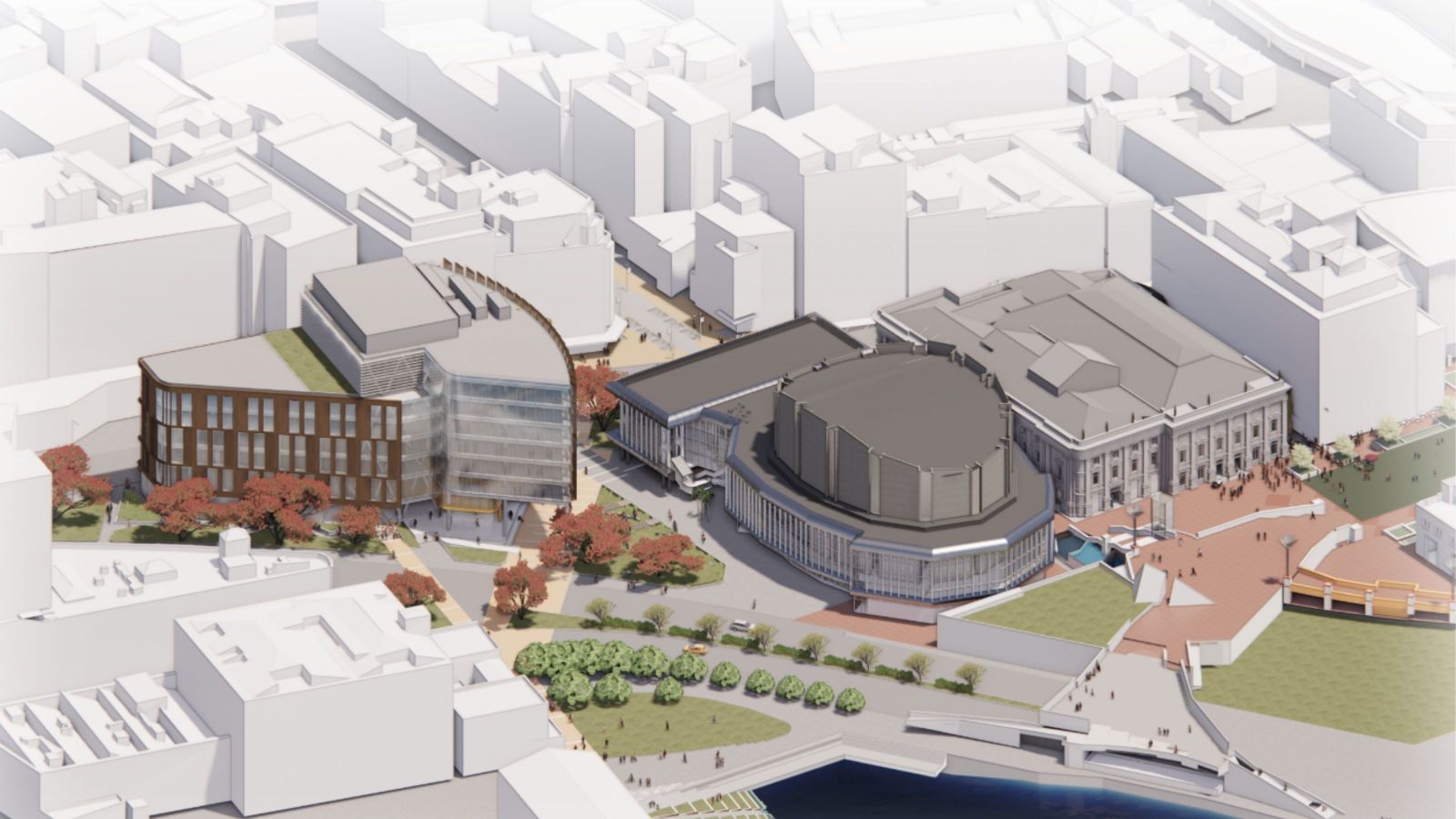 building design with background of current buildings in white