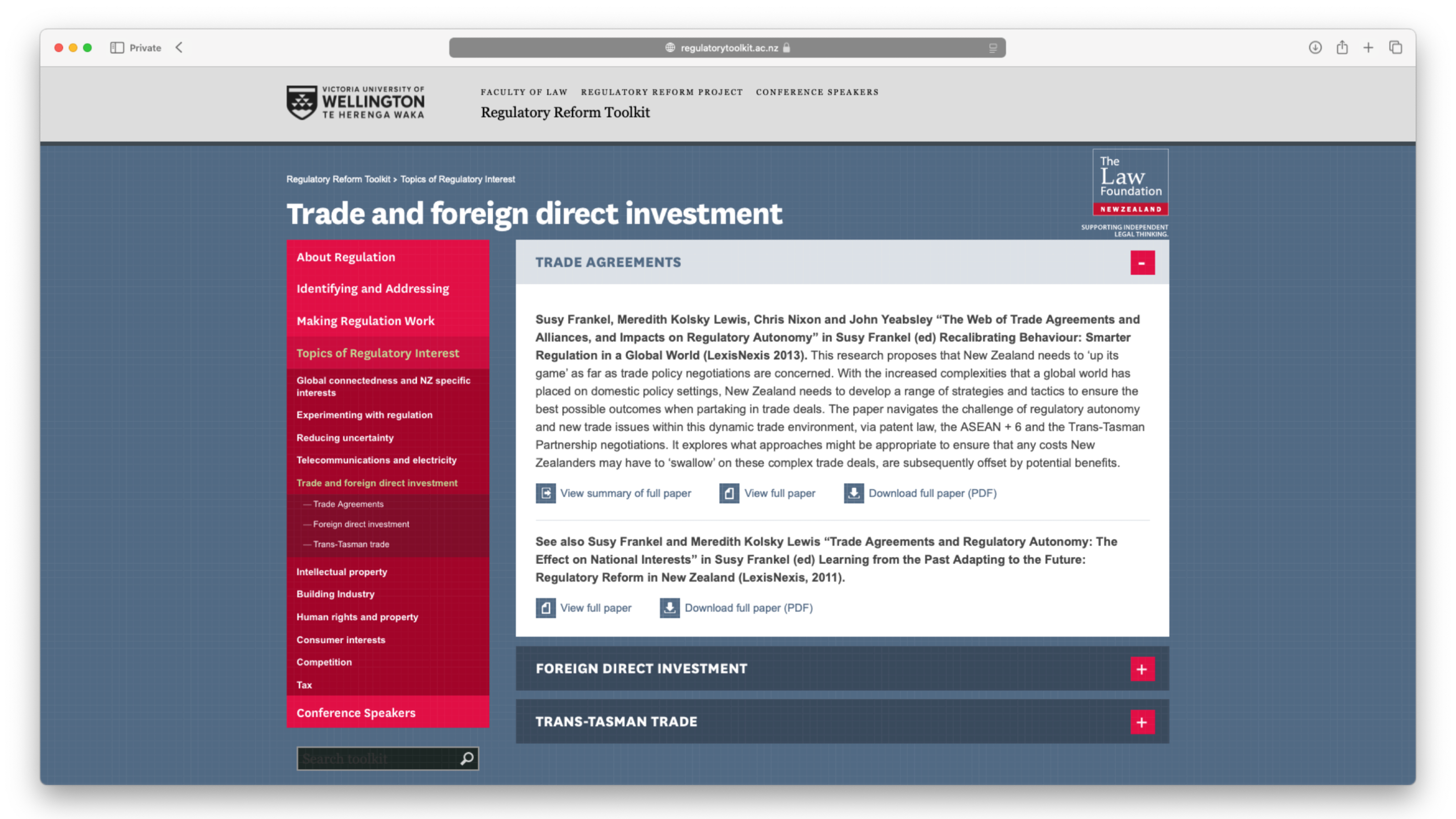 Regulatory reform toolkit focused on international trade section.