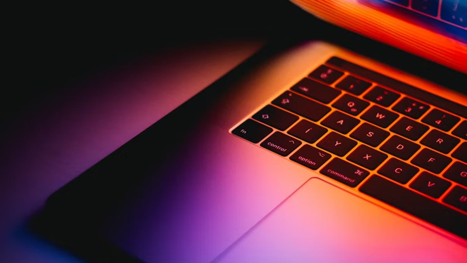 Closeup of laptop in dark